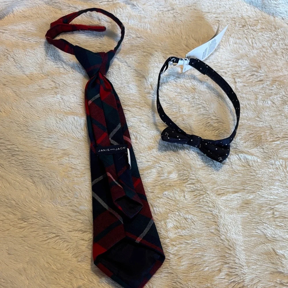 Janie and Jack Navy Polka Dot Bow Tie and Plaid Tie